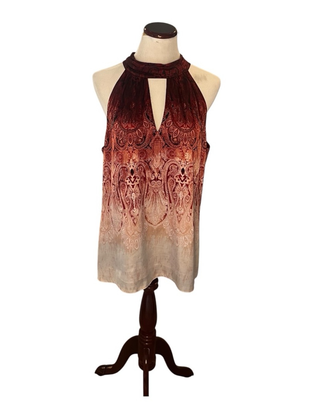 EUC! STUNNING! WHBM Halter Paisley Ombre Top in Burgundy and Beige, Sz XL
